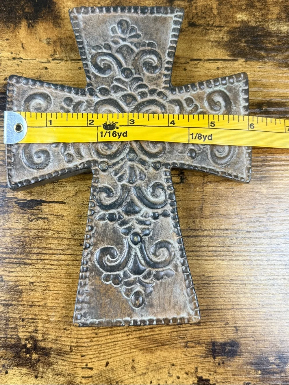Embossed Decorative Metal Cross - Antiqued Bronze Finish